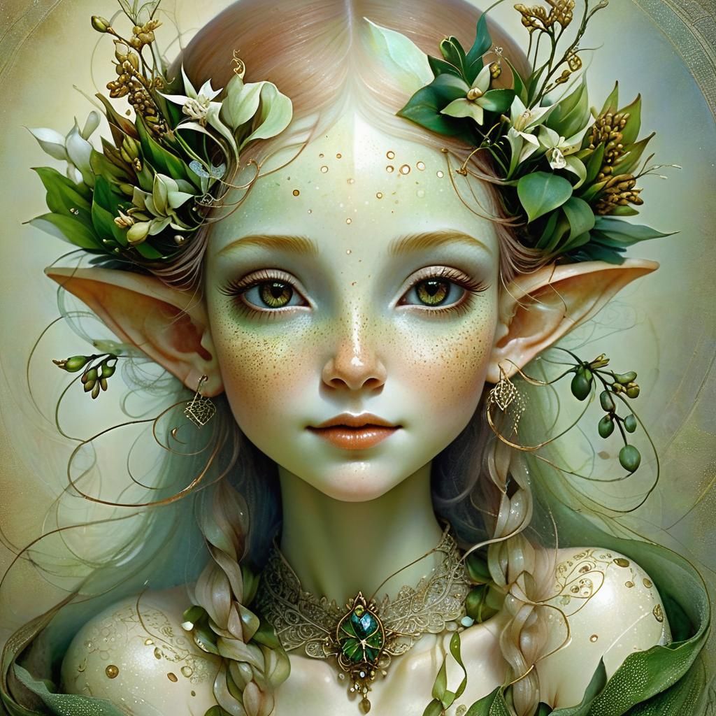 Enchanting Elf Child in Ethereal Garden Scene