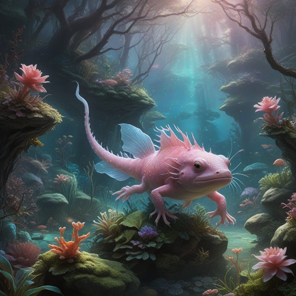 Ethereal Axolotls in Enchanted Underwater Wonderland
