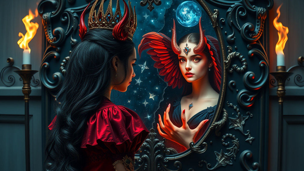 Hellish Princess and Heavenly Reflection: A Surreal Image