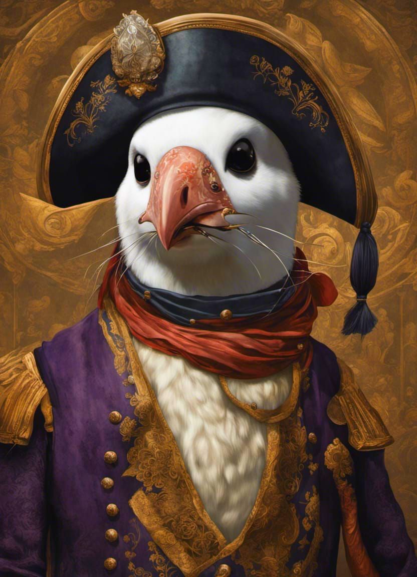 Penguin Pirate Buries Treasure: Detailed Anthropomorphic Art