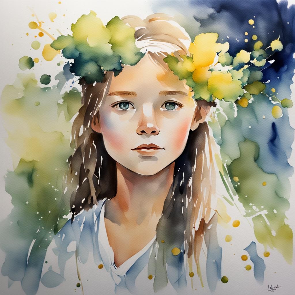 Aquarelle Peinture d’une belle fille