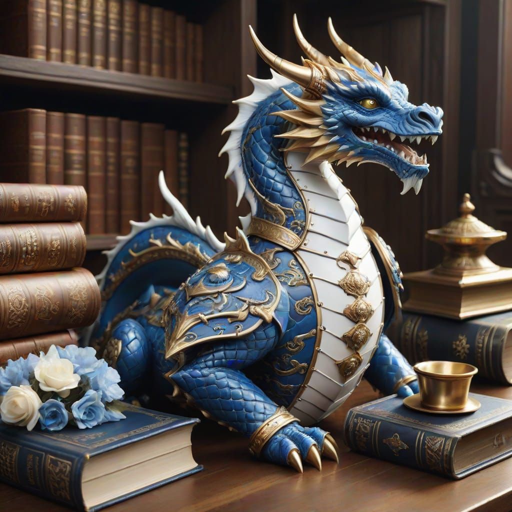 Elegant Antique Dragon Adorns Golden Treasure Amidst Leather...