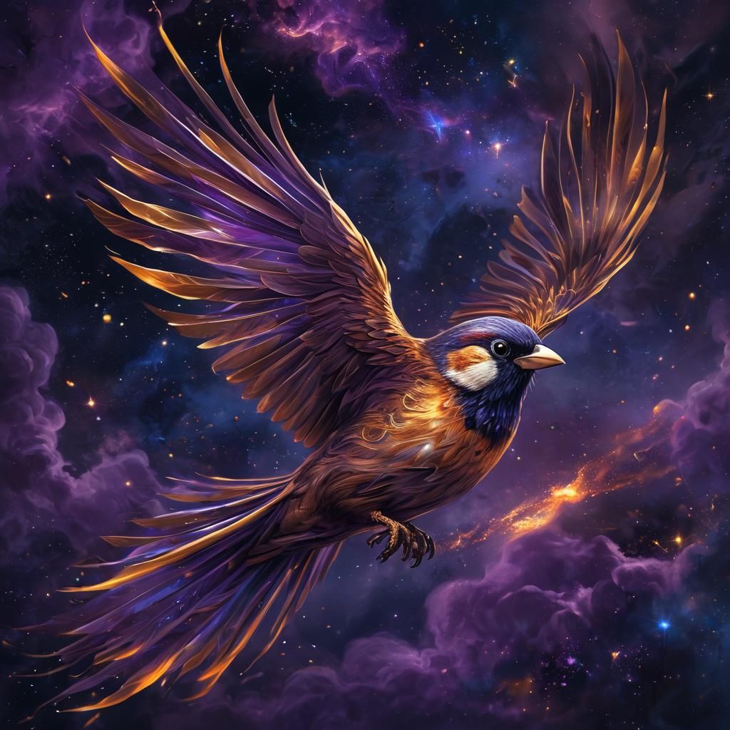 Sparrow of Flame and Starlight Soaring in Space