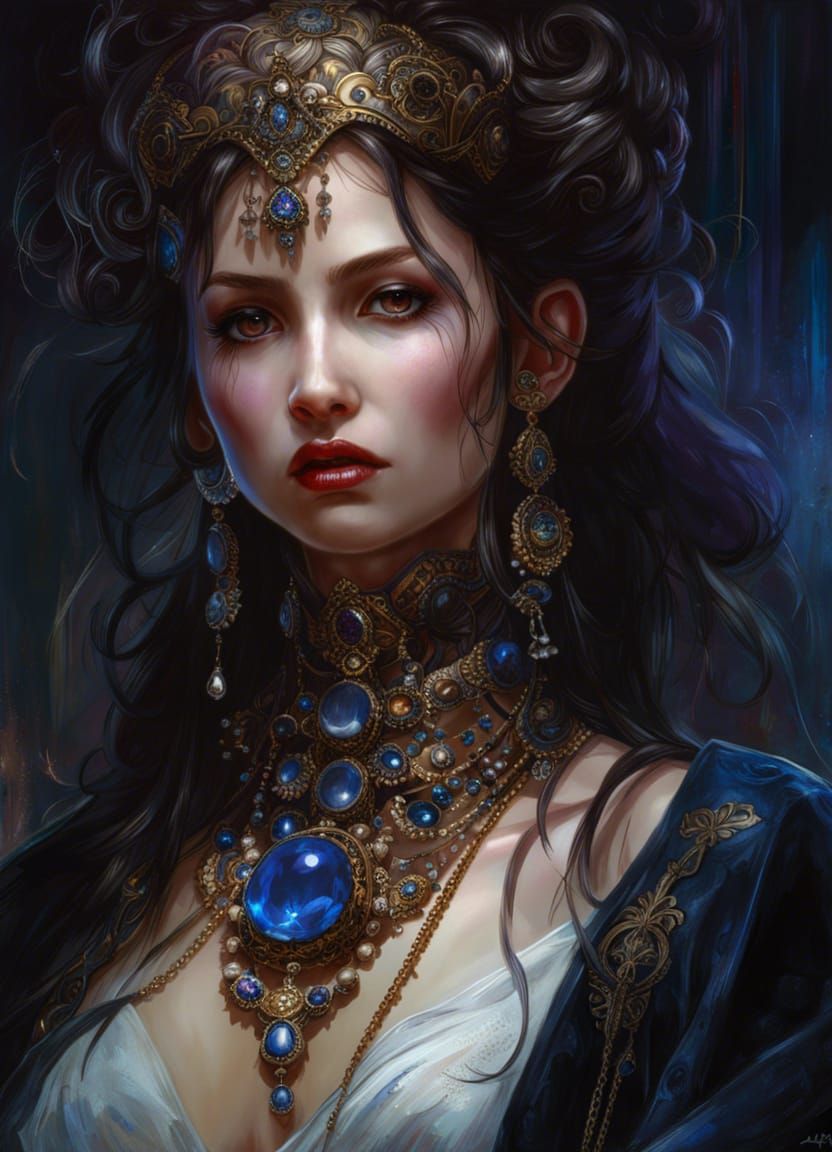 Macabre Sapphire Bleeding Woman: Digital Art