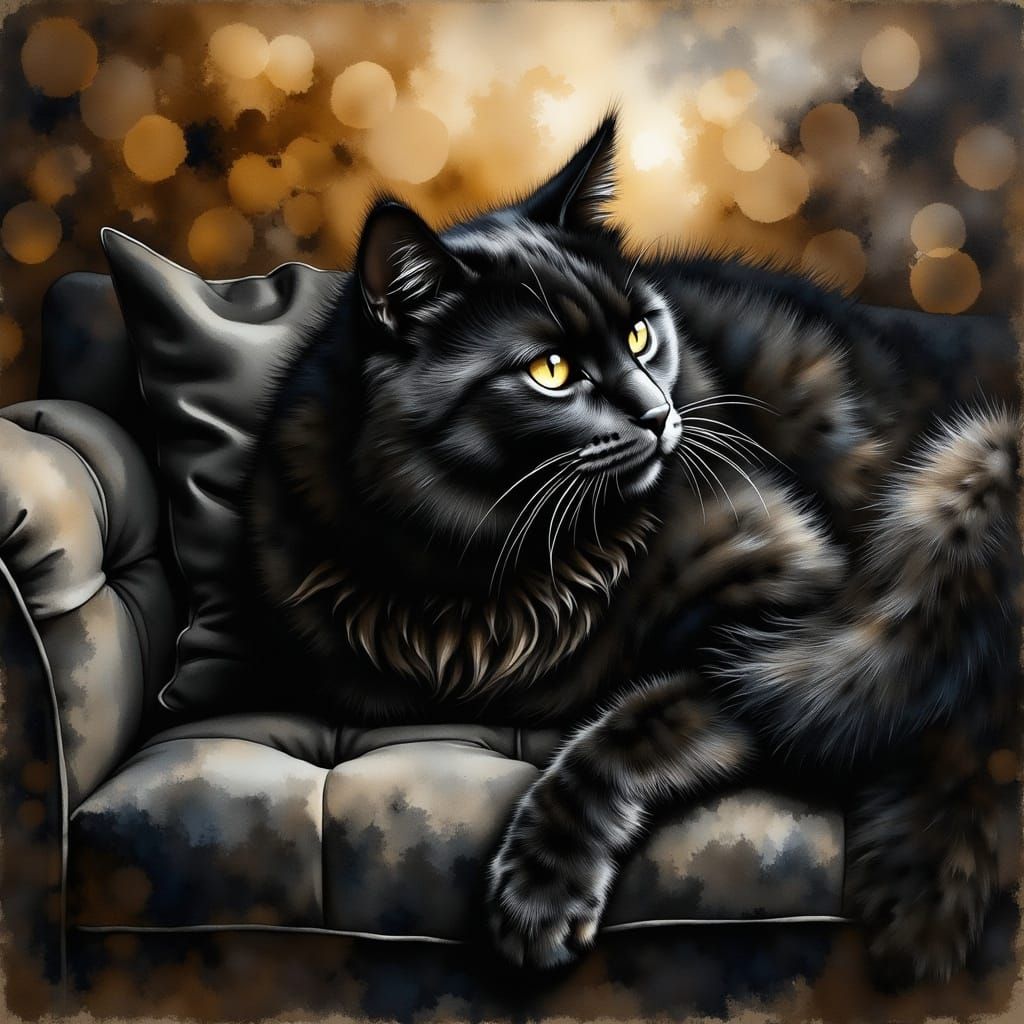 Black cat on a black Sofa