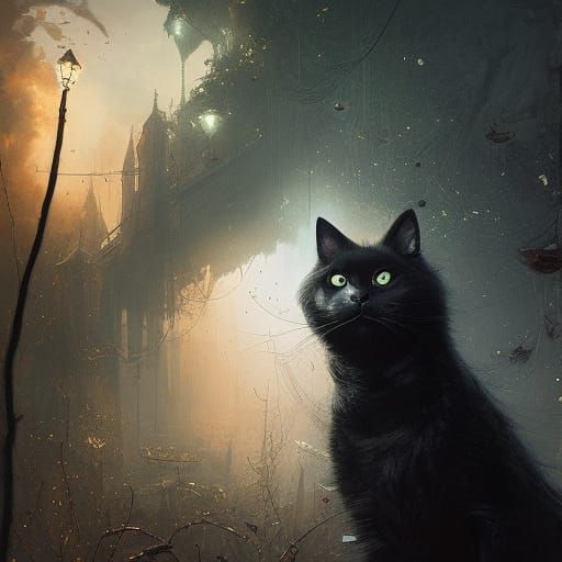 Detailed Black Cat Fantasy Art in 4K