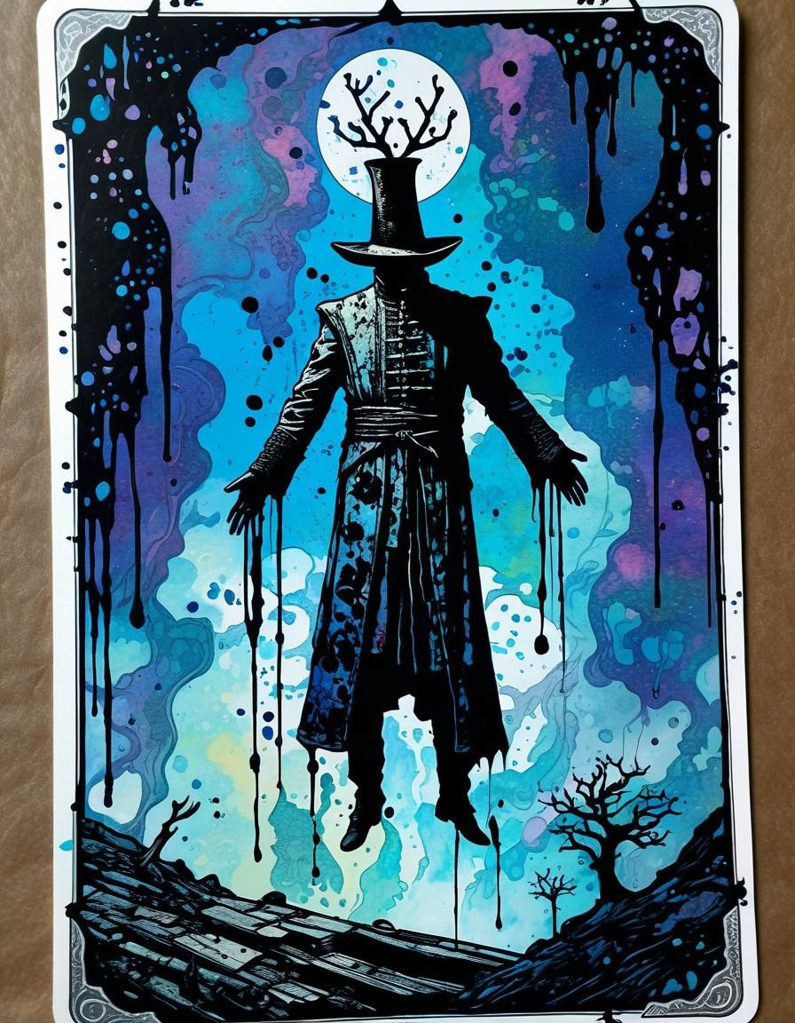 Psychedelic Tarot Hanged Man Card as Impasto Painting