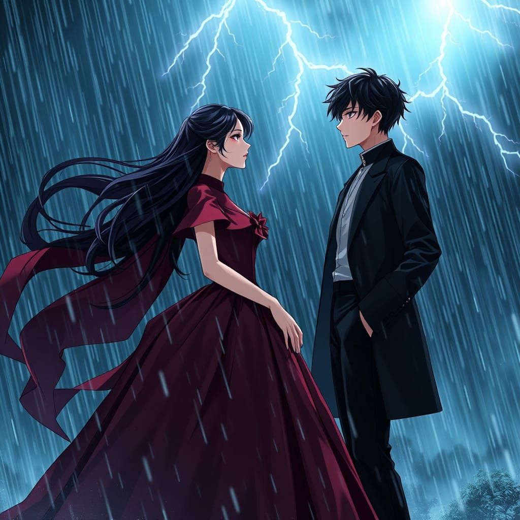 Romantic Ball Gown Encounter in a Thunderstorm