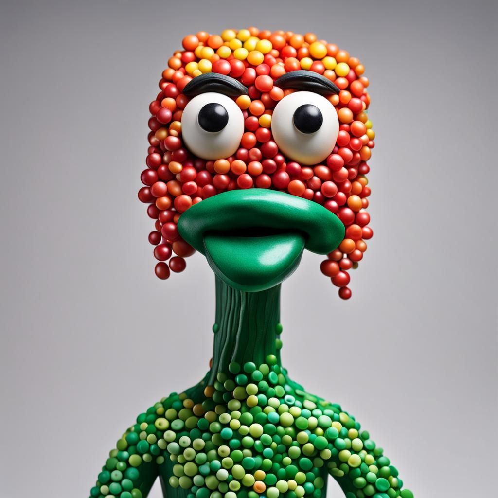 Gumby Sculpture Made of Skittles
