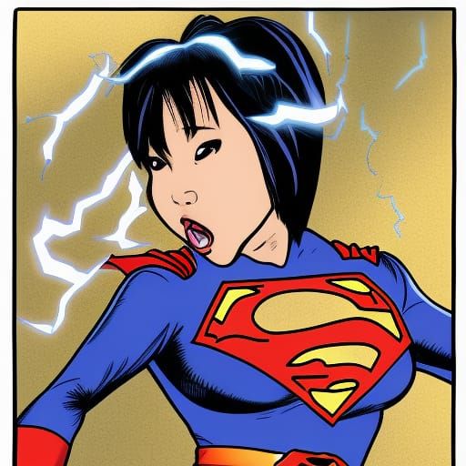 Angry Asian Supergirl Gorging on Food