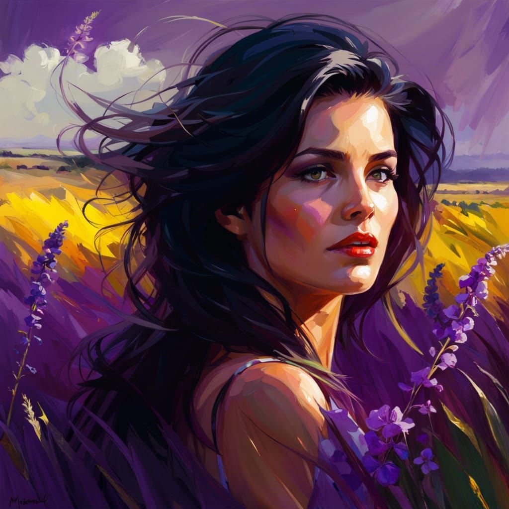 Woman in Expansive Field: Digital Art Painting