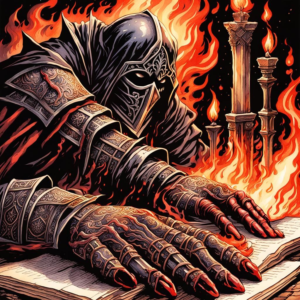 Enchanted Grimoire Burning in Crimson Flames