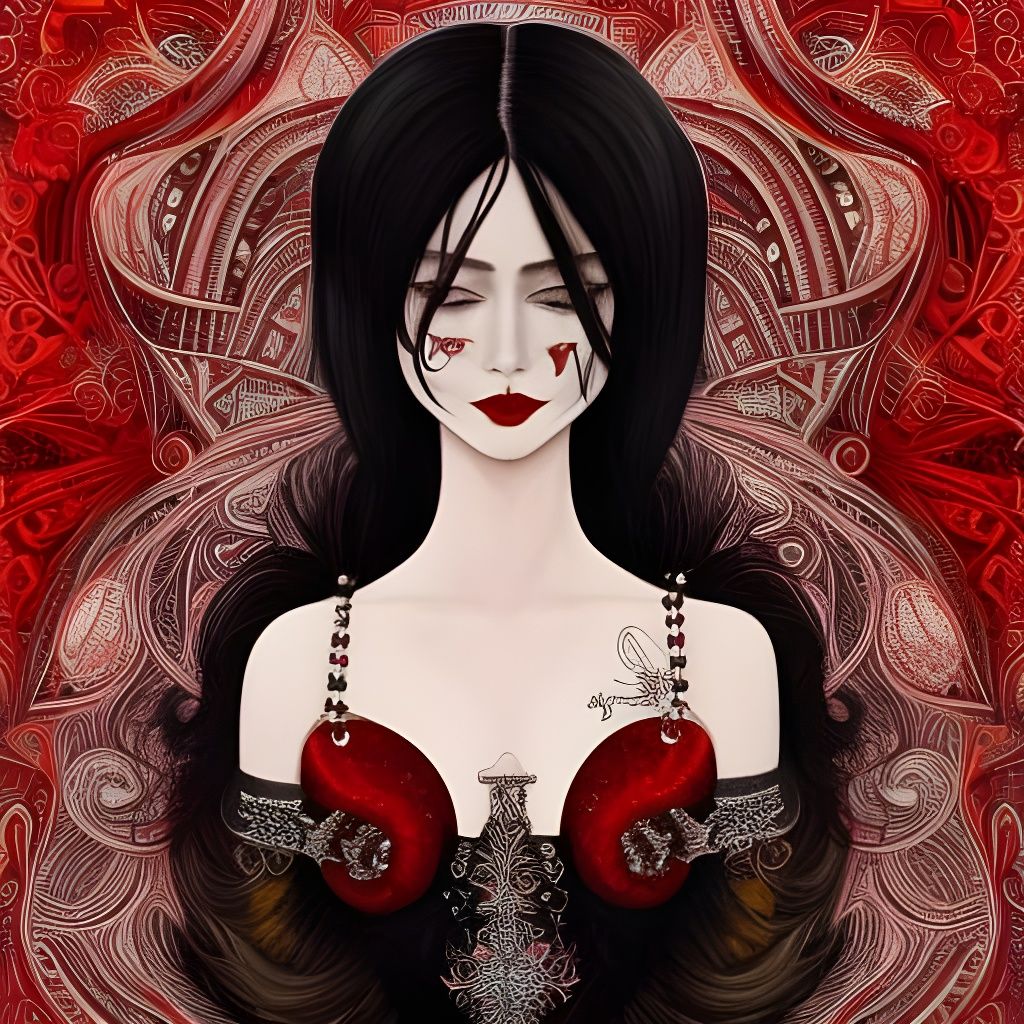 Decadent Dark-Haired Woman in Rich Watercolor Style