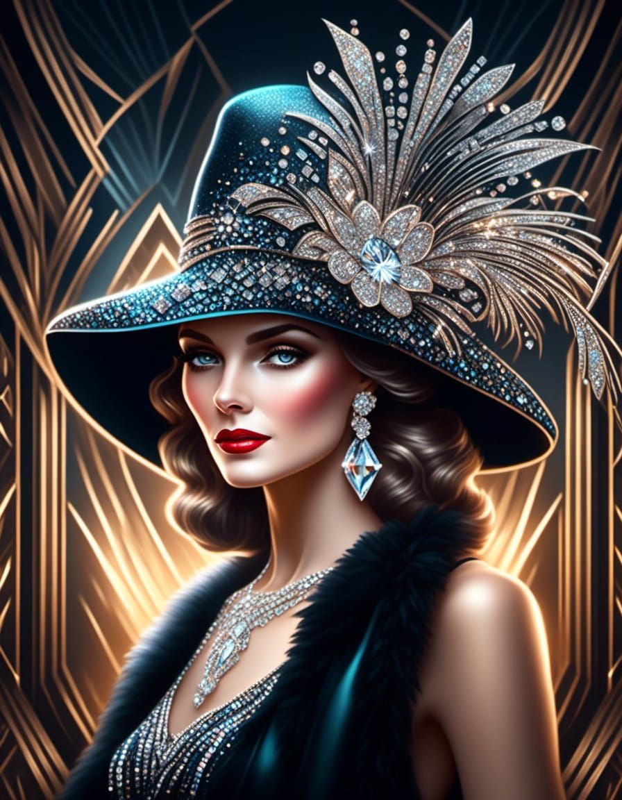 Diamond Painting of Woman in Hat, Fantasy 3D Render