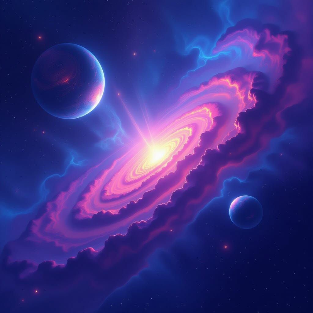 Psychedelic Cosmic Vista with Ethereal Geometric Forms