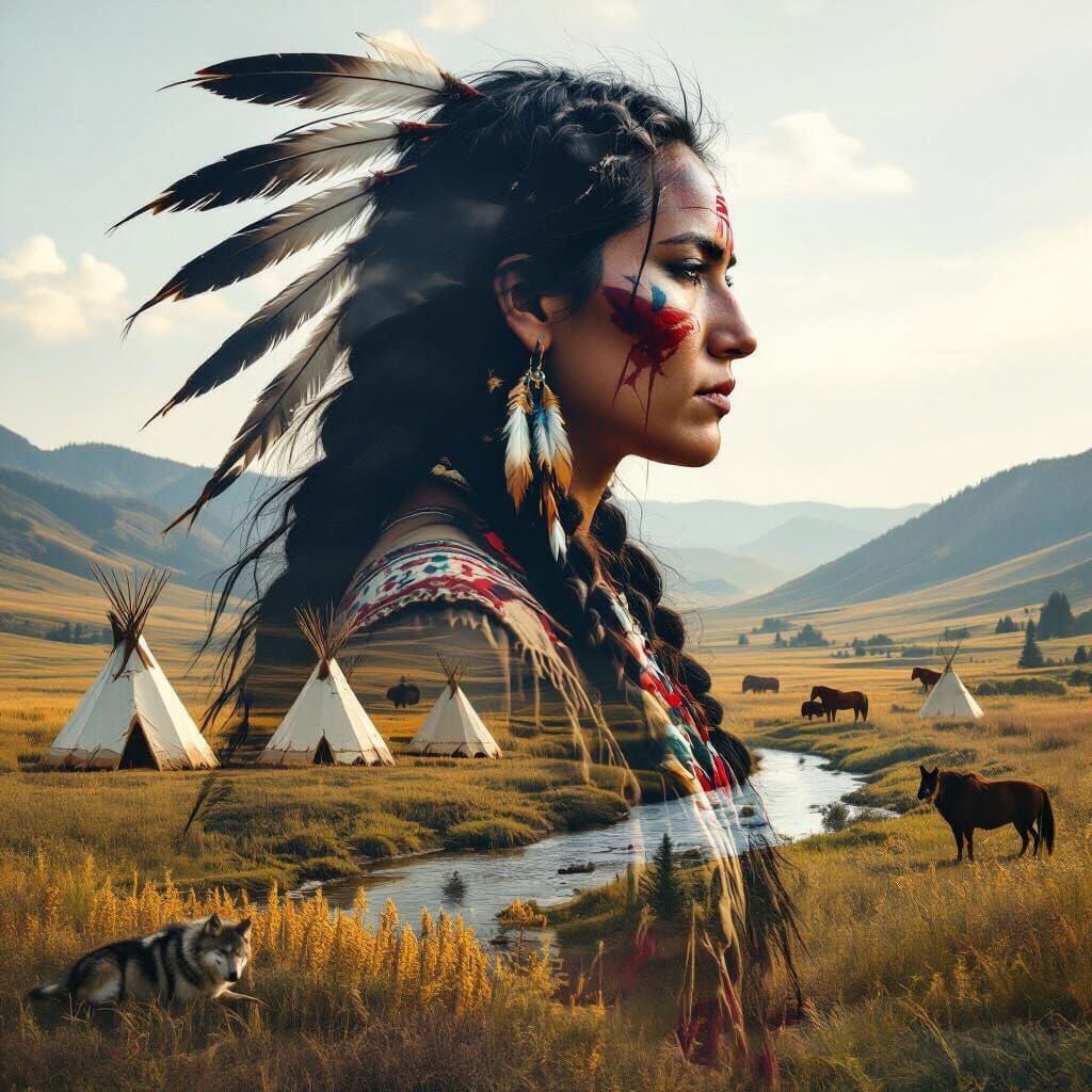 Native American Warrior Double Exposure Portrait