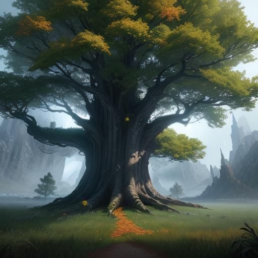 Giant White Leaf Maple Tree in Lightning Storm