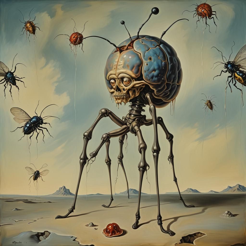 Surreal Brains on Insect Legs in Dali Style