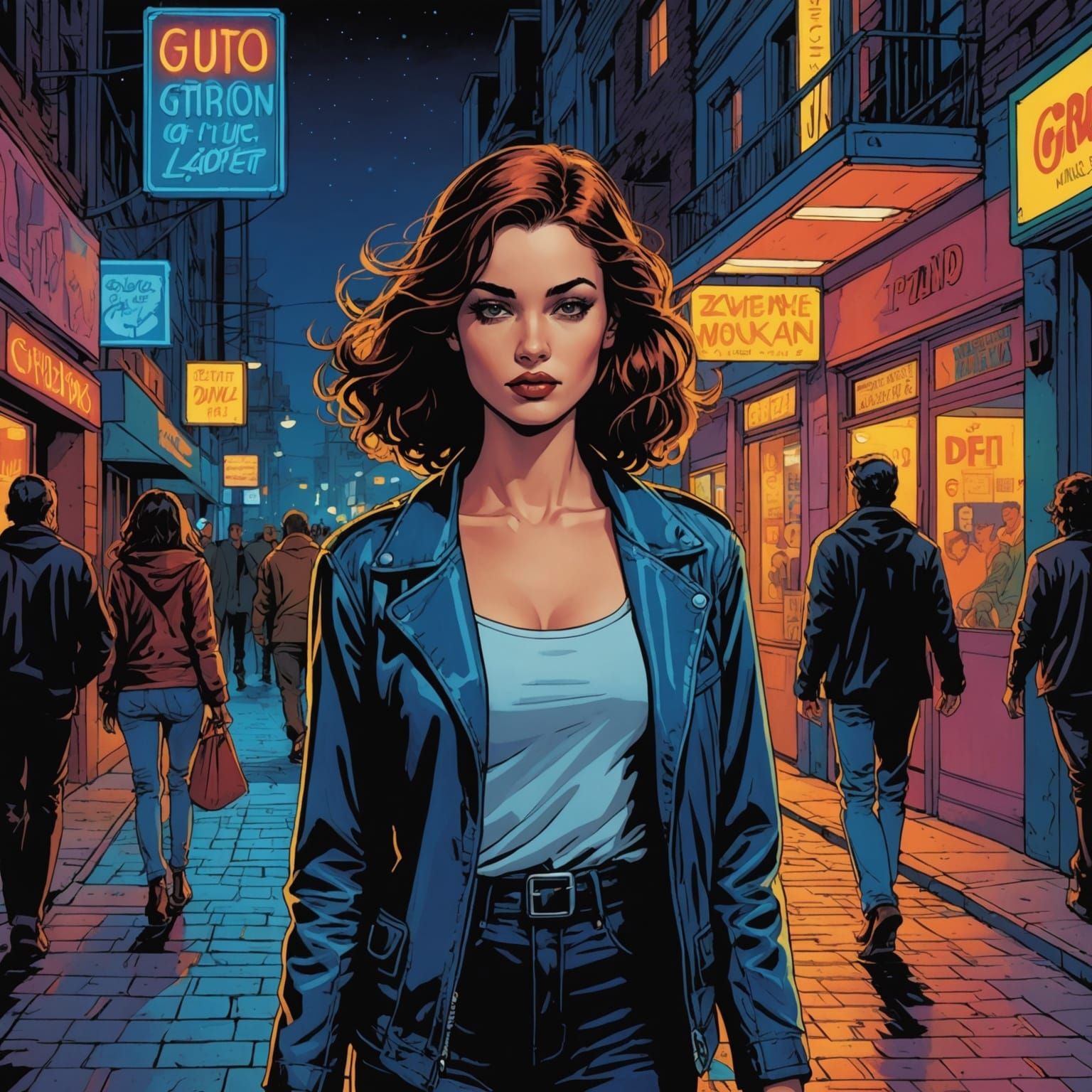 Neon Night: Colorful Comic Book Illustration