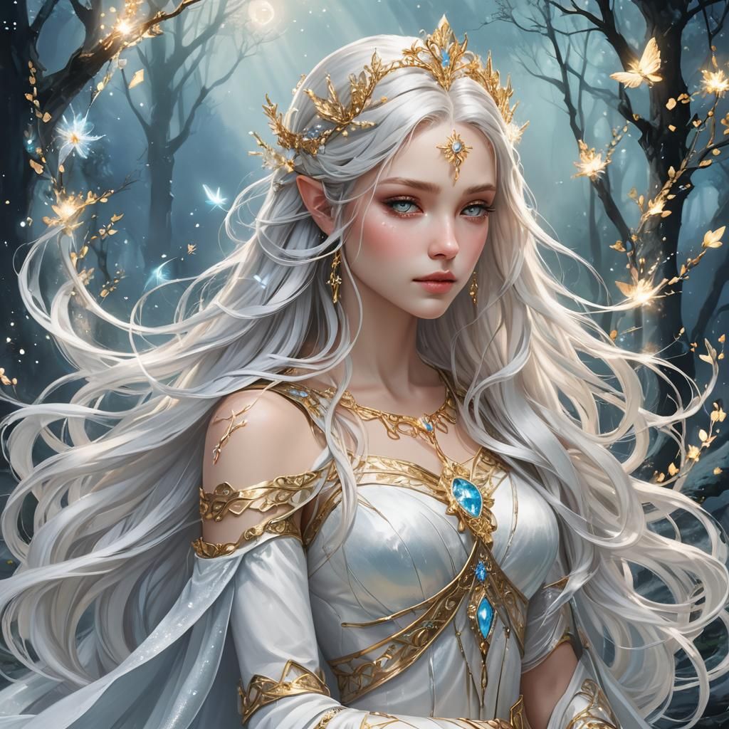 Radiant Warrior in Ethereal White and Gold: 3D Anime Art
