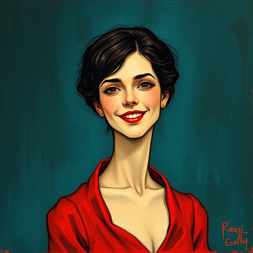 Elegant Brown Woman in Red Robe Against Dark Mystical Backgr...