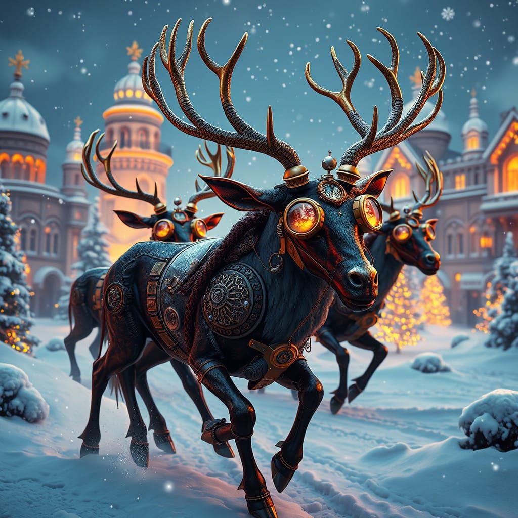 Steampunk Demon Reindeer in a Victorian Christmas Wonderland