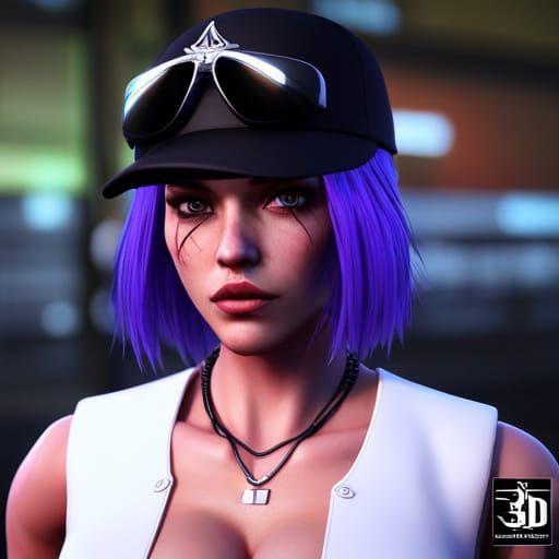 Gangster Girl with Neon Hair in 3D Style