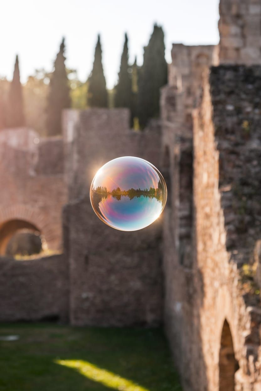 Luminous Bubble Over Ancient Ruins