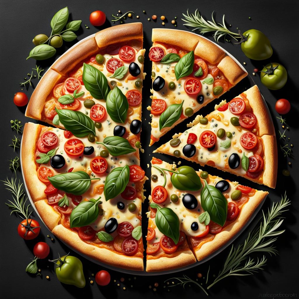 Fantasy Pizza with Cheesy Toppings and Herbs