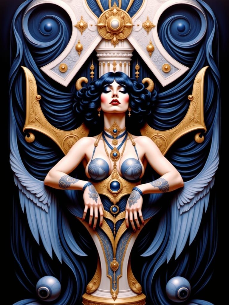 Surreal Art Deco Figure Through Portal in Fornasetti Style