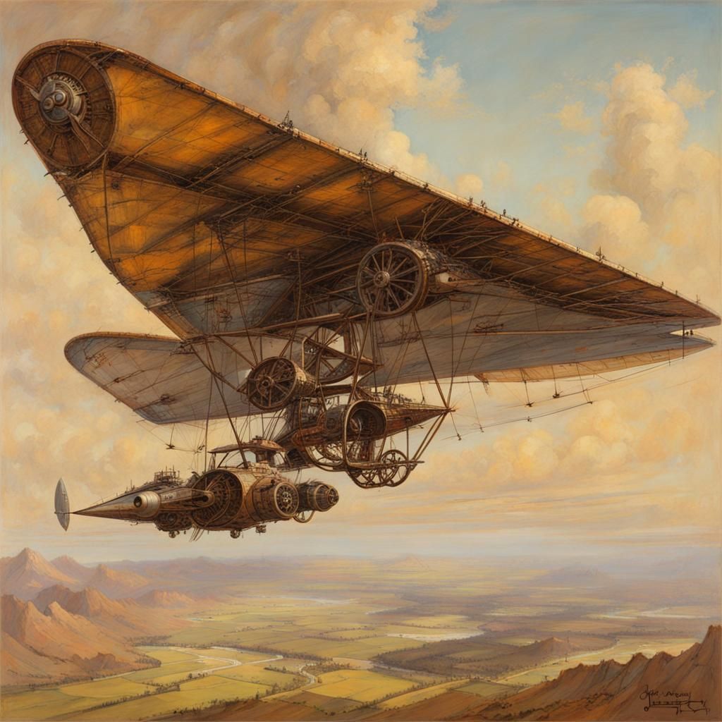 Design blueprints for steampunk old flying wing