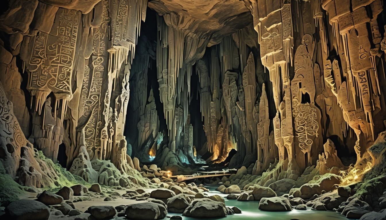 Mystical Cave Calligraphy: Fantasy Concept Art