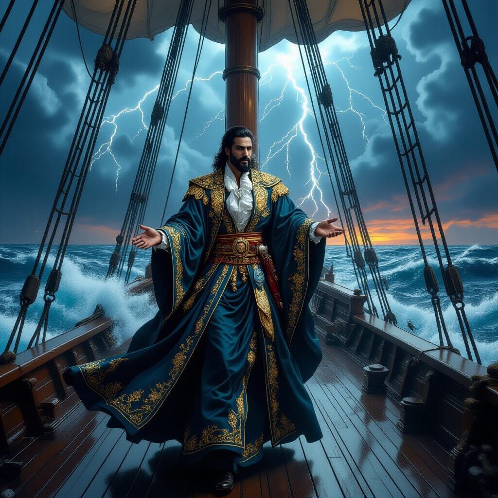 Persian Aristocrat on Stormy Seas in Renaissance Style