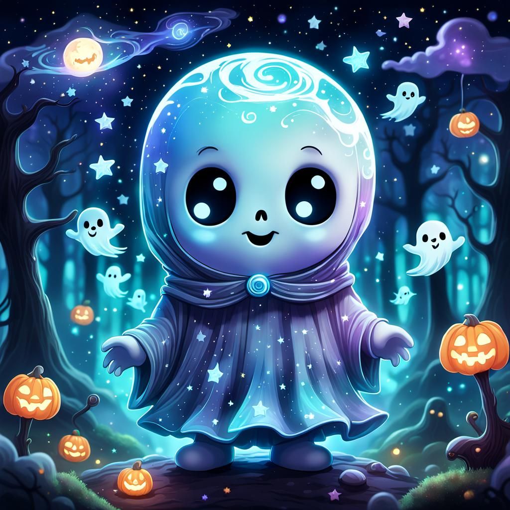 Chibi Star Ghost in Spooky Galaxy Forest