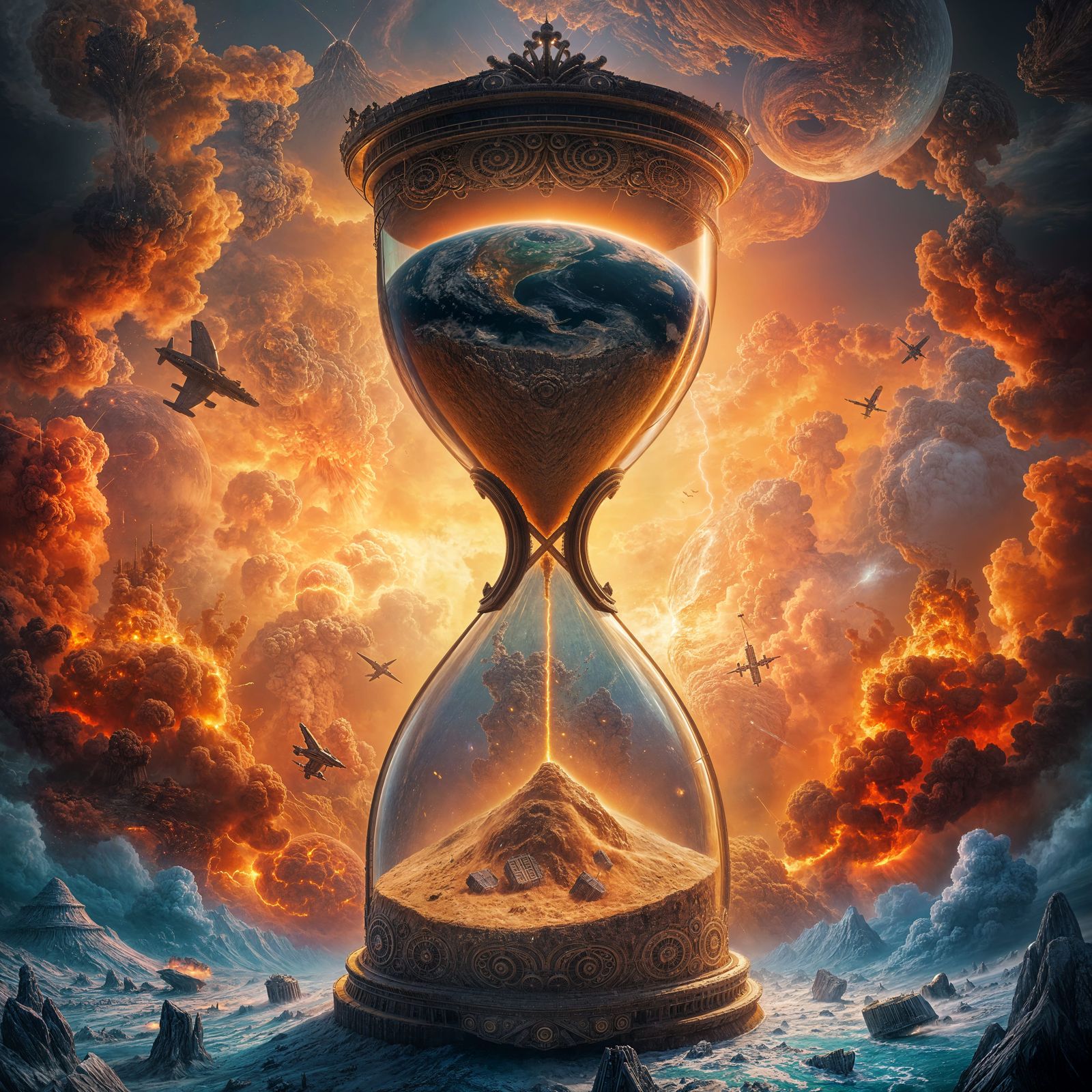 Earth's Nuclear Destruction in Hourglass: Digital Art