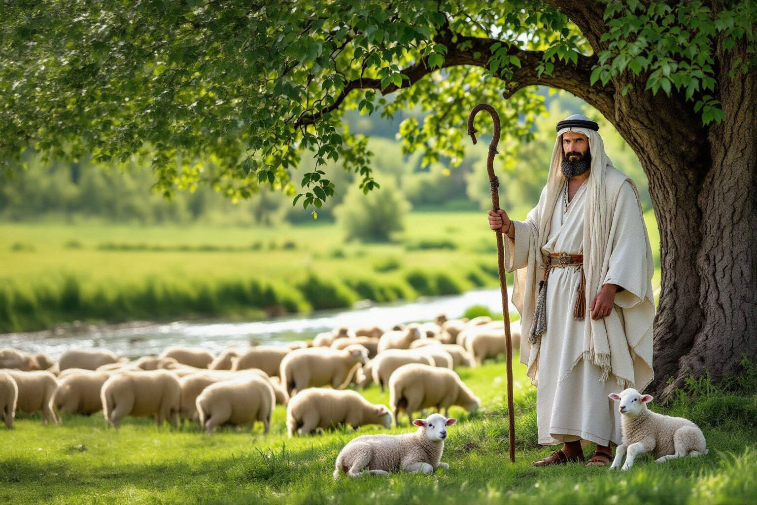 Hyper-Realistic Shepherd Watching His Flock