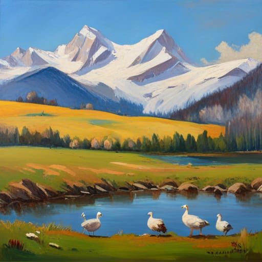 Sunlit Farmland: Horses in Oil Painting