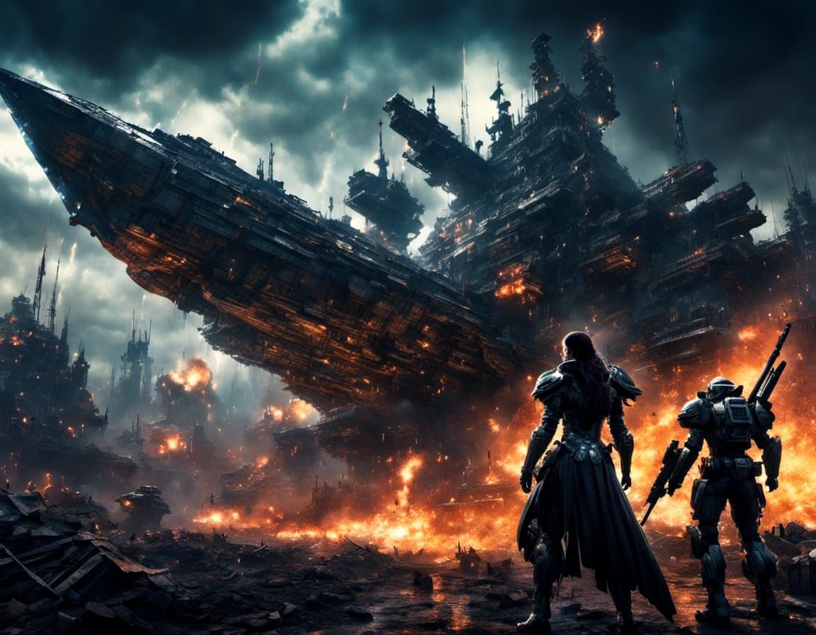 Cyborg Scavenger in Post-Apocalyptic Trashpunk Scene