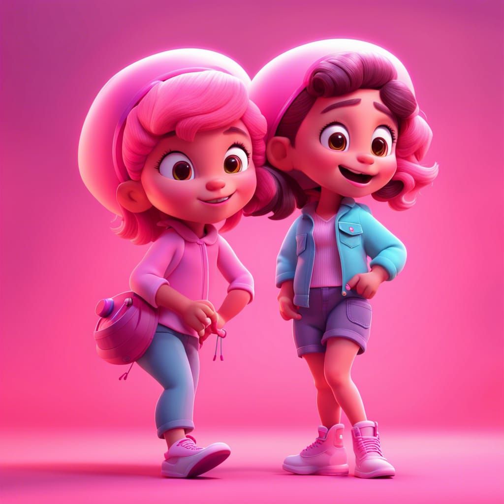 Two Girls Playing: 3D Digital Art