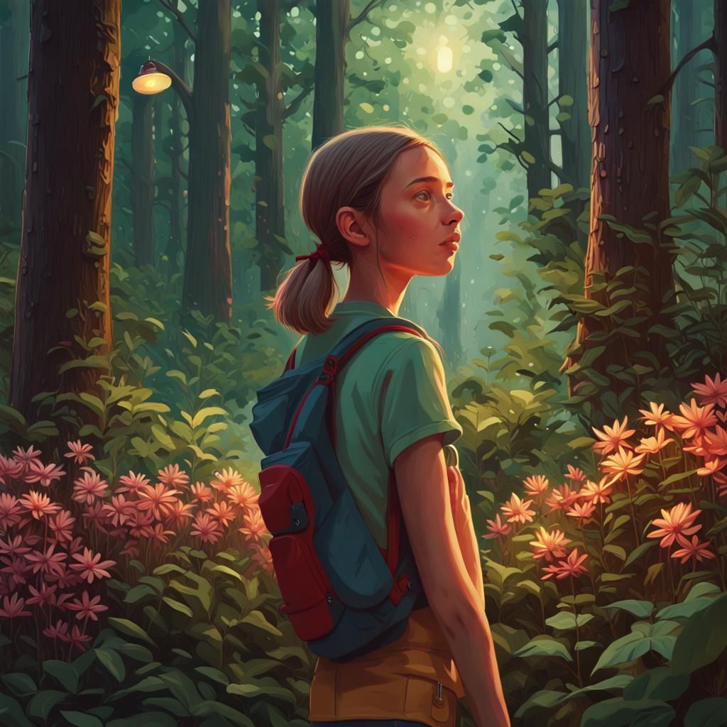 Girl in Forest: Photorealistic Digital Art