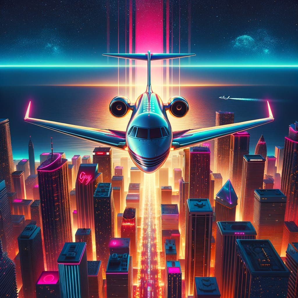 G6 Jet Soars Through Neon Miami Night Sky
