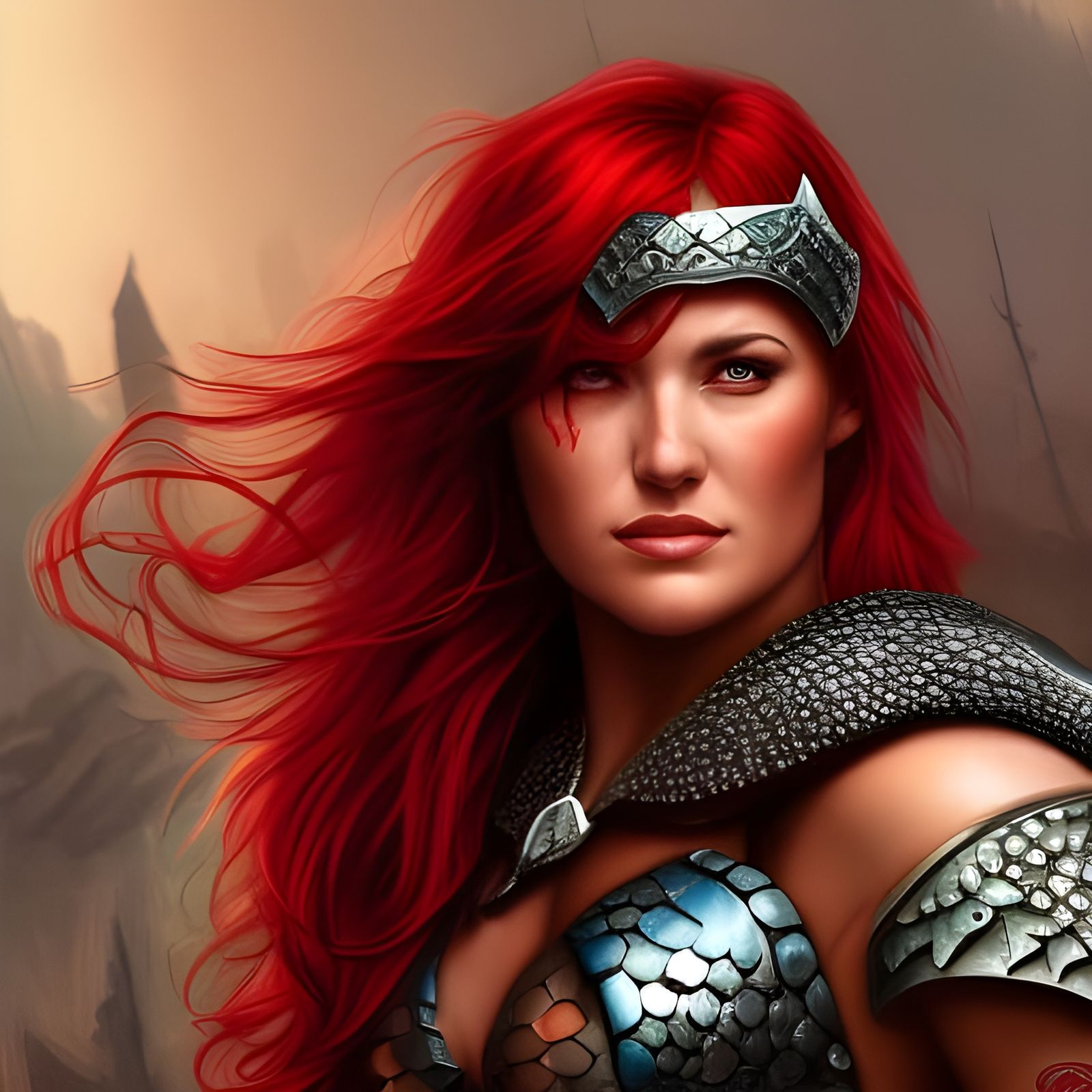 Red Sonja Portrait in a Fighting Pose