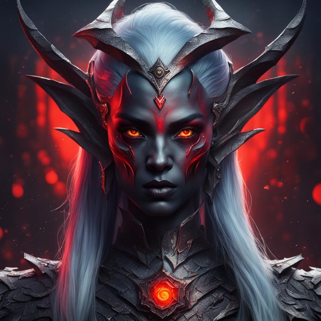 Detailed Dark Elf Portrait with Red Eyes