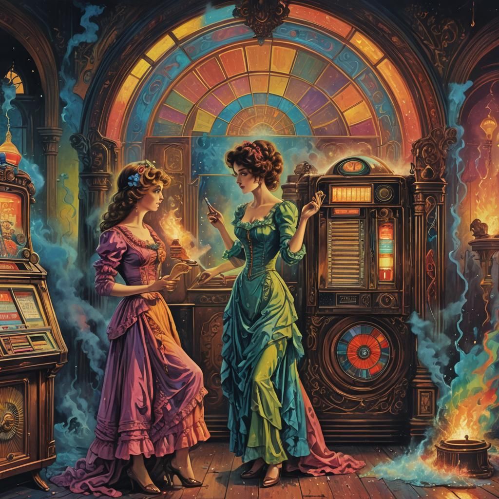 Psychedelic Women Dancing to Jukebox Music