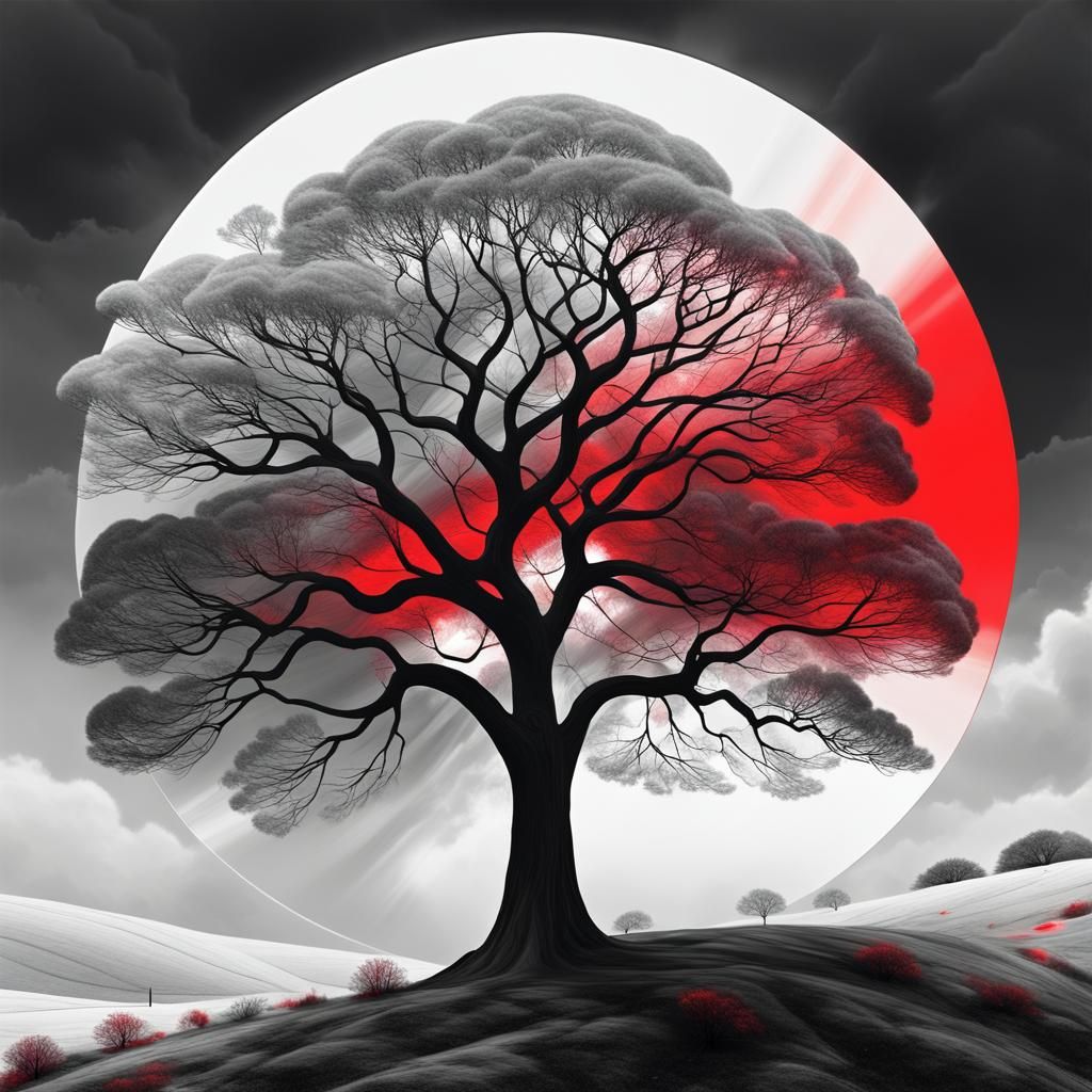 Spreading black and white tree