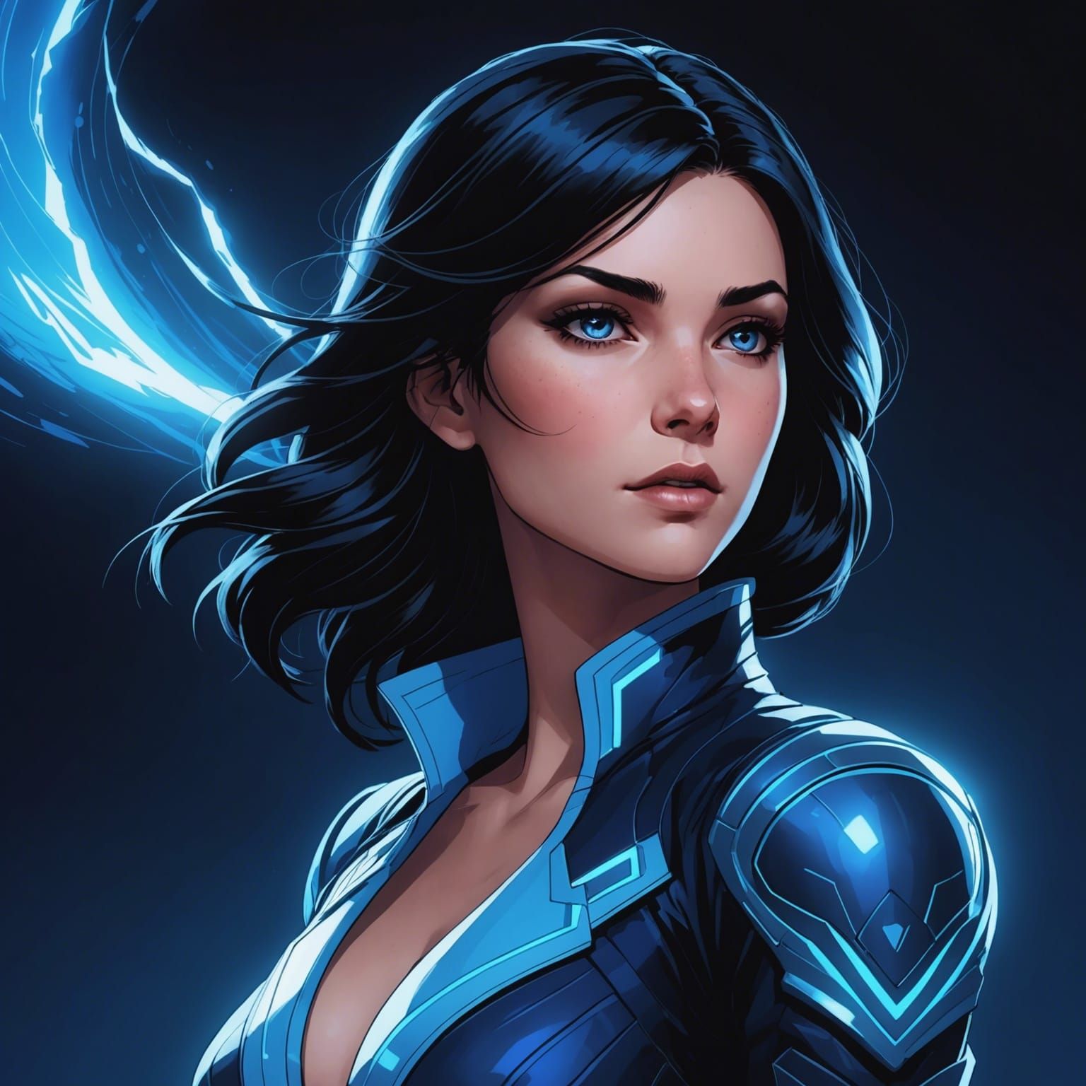 Woman with Blue Aura in Comic Book Style