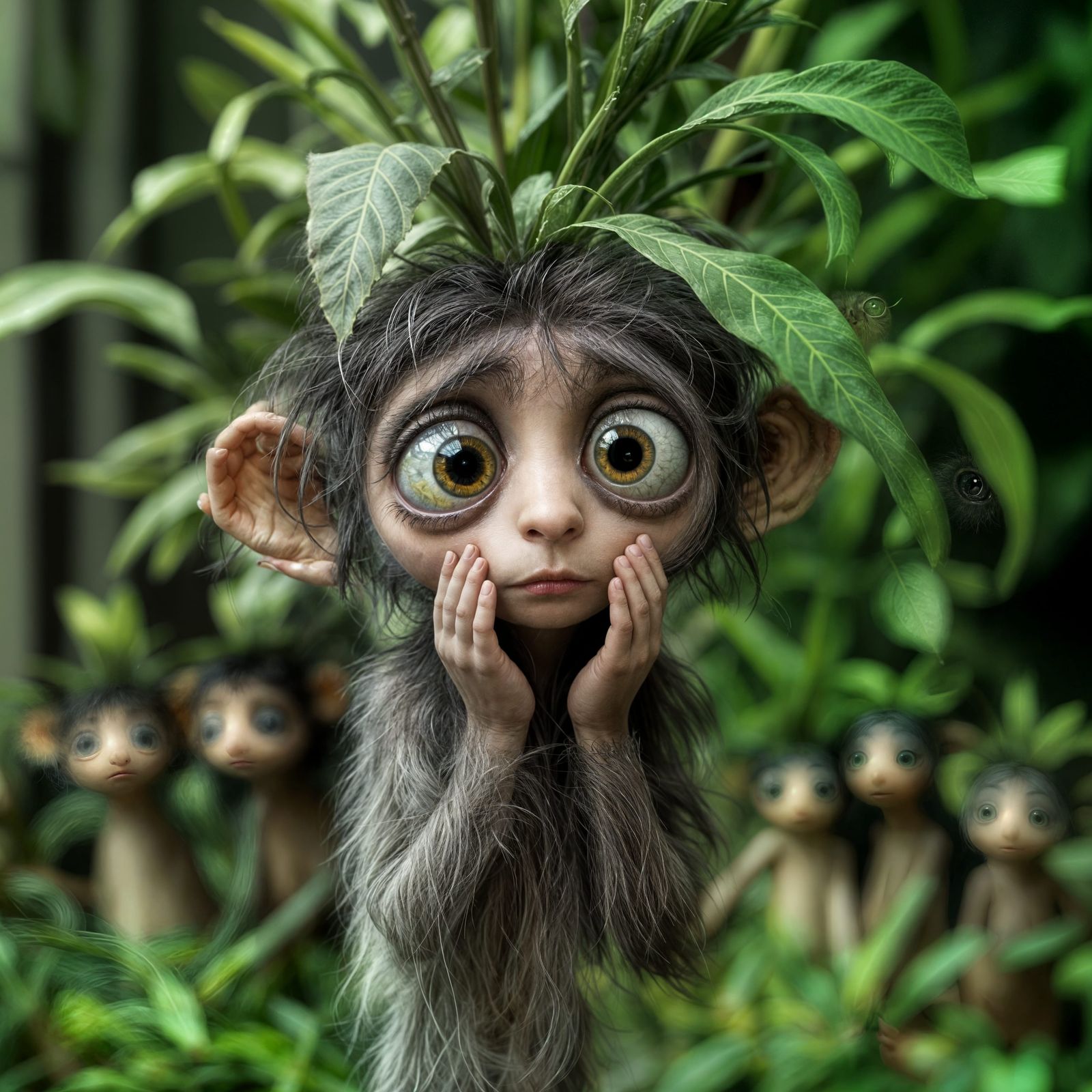 Surreal Creature Double Exposure in Cartoon Style