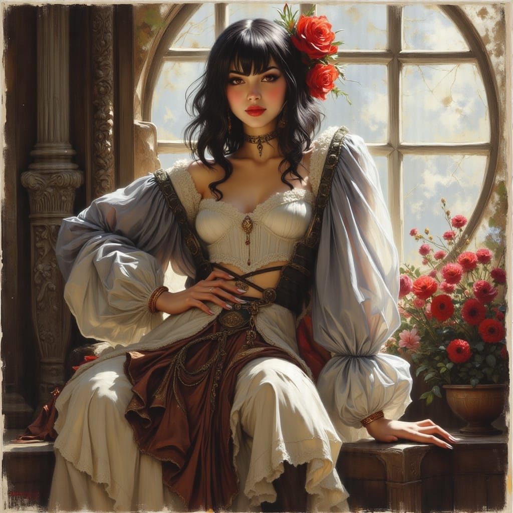 Goth Grunge Beauty in Daring Miniskirt