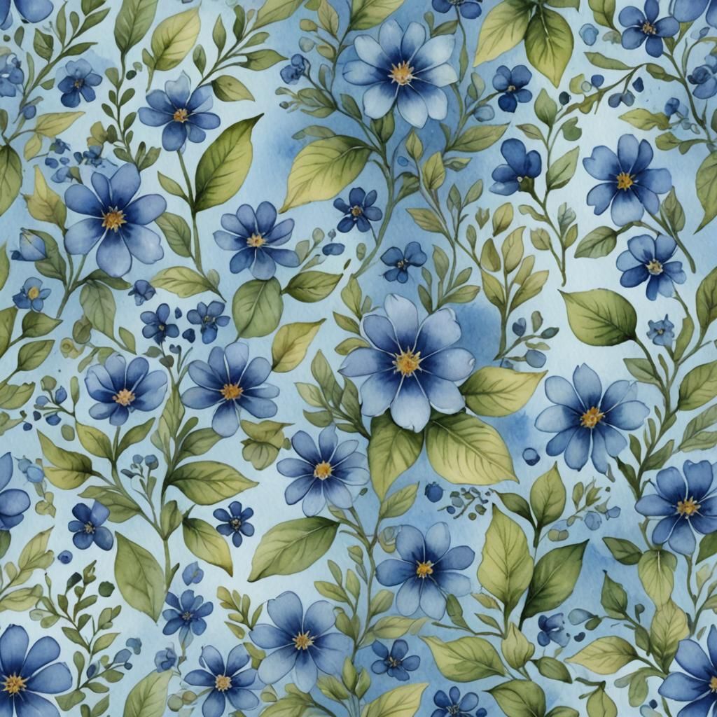 Blue Flowers in Watercolor Storybook Style