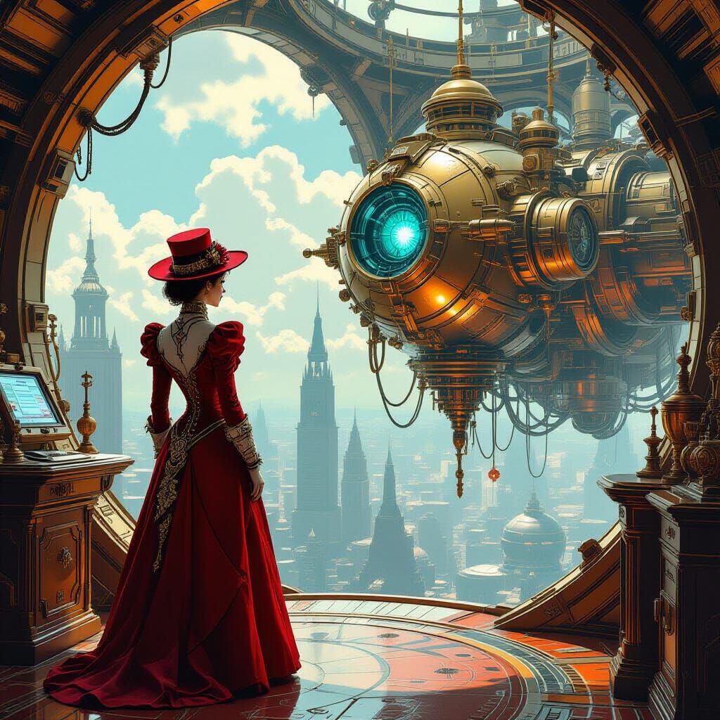 Steampunk Sci-Fi Scene in Retro Style
